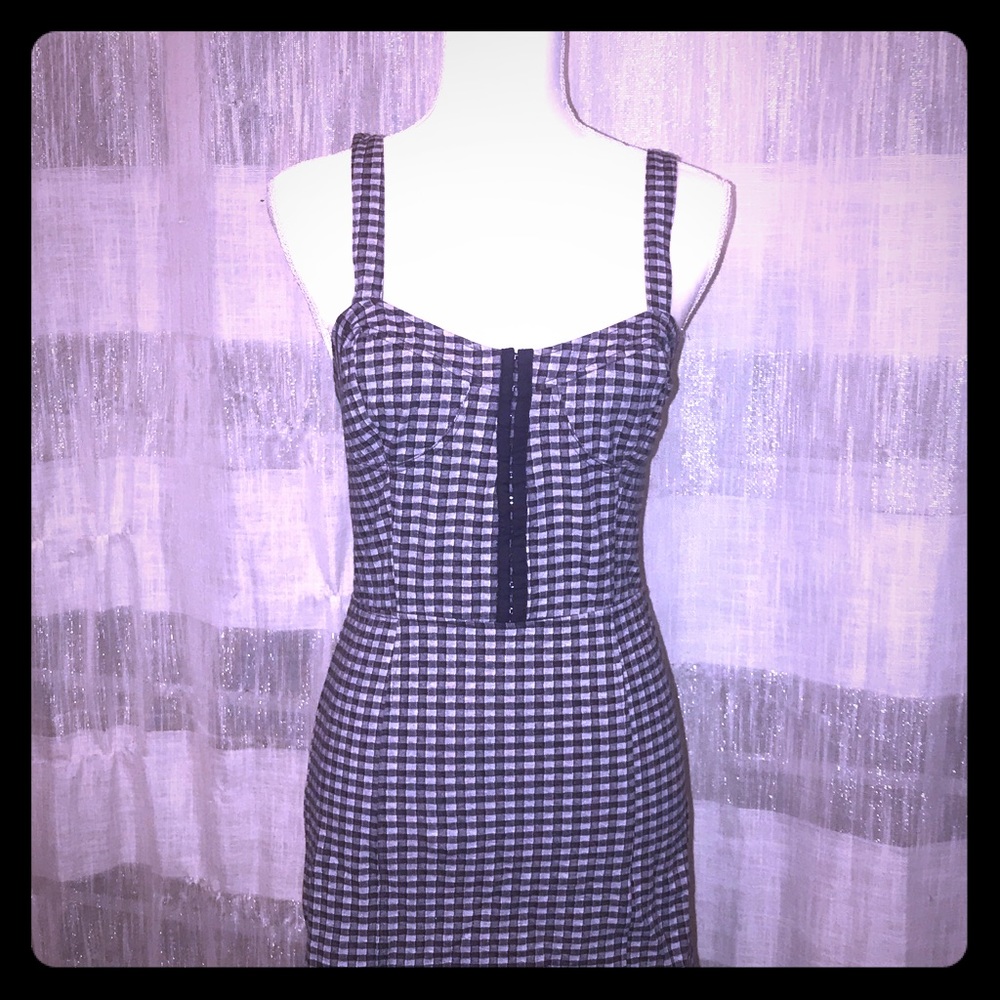 Free People. Navy and White Gingham Mini Dress.